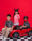 Pink Minnie Helmet Tee with twinning brothers