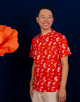 Men's Mandarin-collared Shirt - Red Blossom Lily