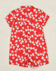 Mandarin-collared Romper - Red Fans