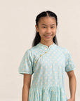 Giselle Cheongsam - Teal Plaid Tiles