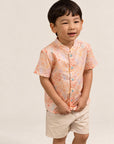 Mandarin-collared Shirt - Pink Floral Bamboo