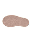 Bottom view of the pink slip-resistant rubber outsole of the Native Jefferson Child shoe.