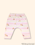 Baby leggings with pink stripes and Pooh print, soft bamboo cotton fabric