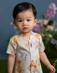 Mandarin-collared Romper - Pastel Tree Songbirds