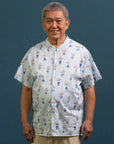Men's Mandarin-collared Shirt - Turquoise Vases