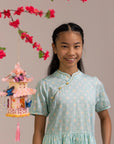 Giselle Cheongsam - Teal Plaid Tiles
