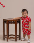 Mandarin-collared Romper - Red Fans