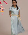 Ladies Shirly Dress - Teal Plaid Tiles