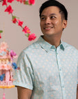 Men's Shirt - Teal Plaid Tiles