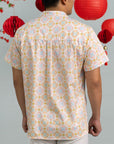 Men's Mandarin-collared Shirt - Cream Lucky Coins