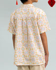 Mandarin-collared Shirt - Cream Lucky Coins
