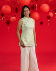 Ladies Peony Fitted Top - Yellow Blue Mosaic