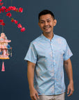 Men's Mandarin-collared Shirt - Blue Cranes