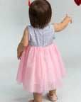 Flare Tulle Cheongsam - Pink Teal Mosaic