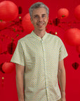 Men's Mandarin-collared Shirt - Yellow Blue Mosaic