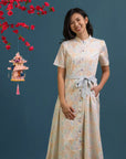 Ladies Sasha Dress - Cream Floral Bamboo