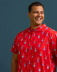 Men's Mandarin-collared Shirt - Red Vases