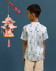 Mandarin-collared Shirt - Turquoise Vases