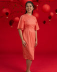 Ladies Renee Cheongsam - Peach Red Mosaic