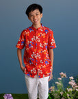 Mandarin-collared Shirt - Red Tree Songbirds