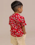 Mandarin-collared Shirt - Red Fans