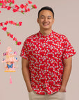 Men's Mandarin-collared Shirt - Red Fans