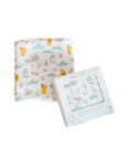 organic cotton swaddle in picnic with pooh print - packaging