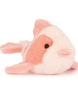 Plush toy fish with pink and white colors on a white background
