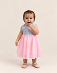 Flare Tulle Cheongsam - Pink Teal Mosaic