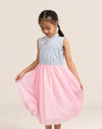 Flare Tulle Cheongsam - Pink Teal Mosaic