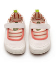 Angled view of a pair of Tip Toey Joey Gaia Green Mary Janes in Lona Creme / Lona Salmao