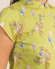 Ladies Alana Top - Yellow Floral Lanterns closeup