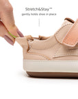 Back view of Tip Toey Joey Landy Sneakers in Papaya Cream / Mint / Flamingo showing the Stretch&Stay elastic heel