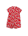 Mandarin-collared Romper - Red Fans