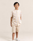Mandarin-collared Shirt - Cream Lucky Coins