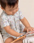 Mandarin-collared Polo Romper - Blue Fans