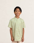 Mandarin-collared Shirt - Yellow Blue Mosaic