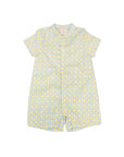 Mandarin-collared Romper - Yellow Blue Mosaic