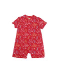 Mandarin-collared Polo Romper - Red Floral Bamboo