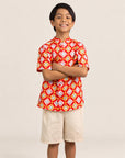 Mandarin-collared Shirt - Red Lucky Coins