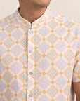 Men's Mandarin-collared Shirt - Cream Lucky Coins