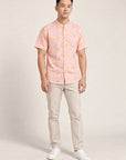 Men's Mandarin-collared Shirt - Pink Floral Bamboo