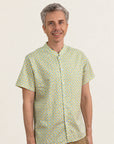 Men's Mandarin-collared Shirt - Yellow Blue Mosaic