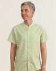 Men's Mandarin-collared Shirt - Yellow Blue Mosaic