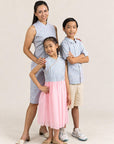 Flare Tulle Cheongsam - Pink Teal Mosaic