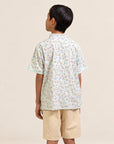Mandarin-collared Polo Tee - Blue Fans