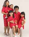 Men's Mandarin-collared Polo Tee - Red Floral Bamboo