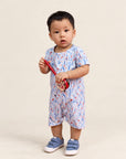 Short-sleeve Romper - Blue Lucky Bamboo