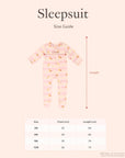 Sleepsuit size guide with measurements