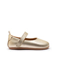 Side view of the champagne Dolly Mary Jane shoe for babies, featuring a sleek minimalist design and premium metallic leather finish.